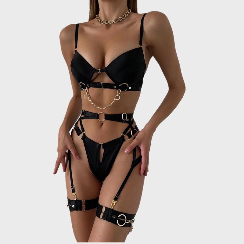 Satin Harness Underwire Garter Set - Garter Lingerie Set