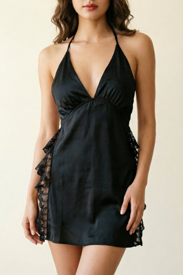 Satin Nightgown with Lace Trim - Sexy Sleepwear for Women