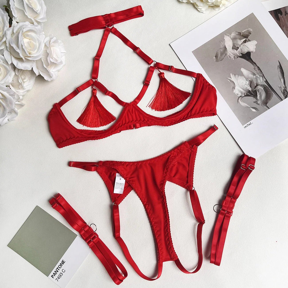 Satin Ribbon Lace Bra Set - Lingerie Set for Women
