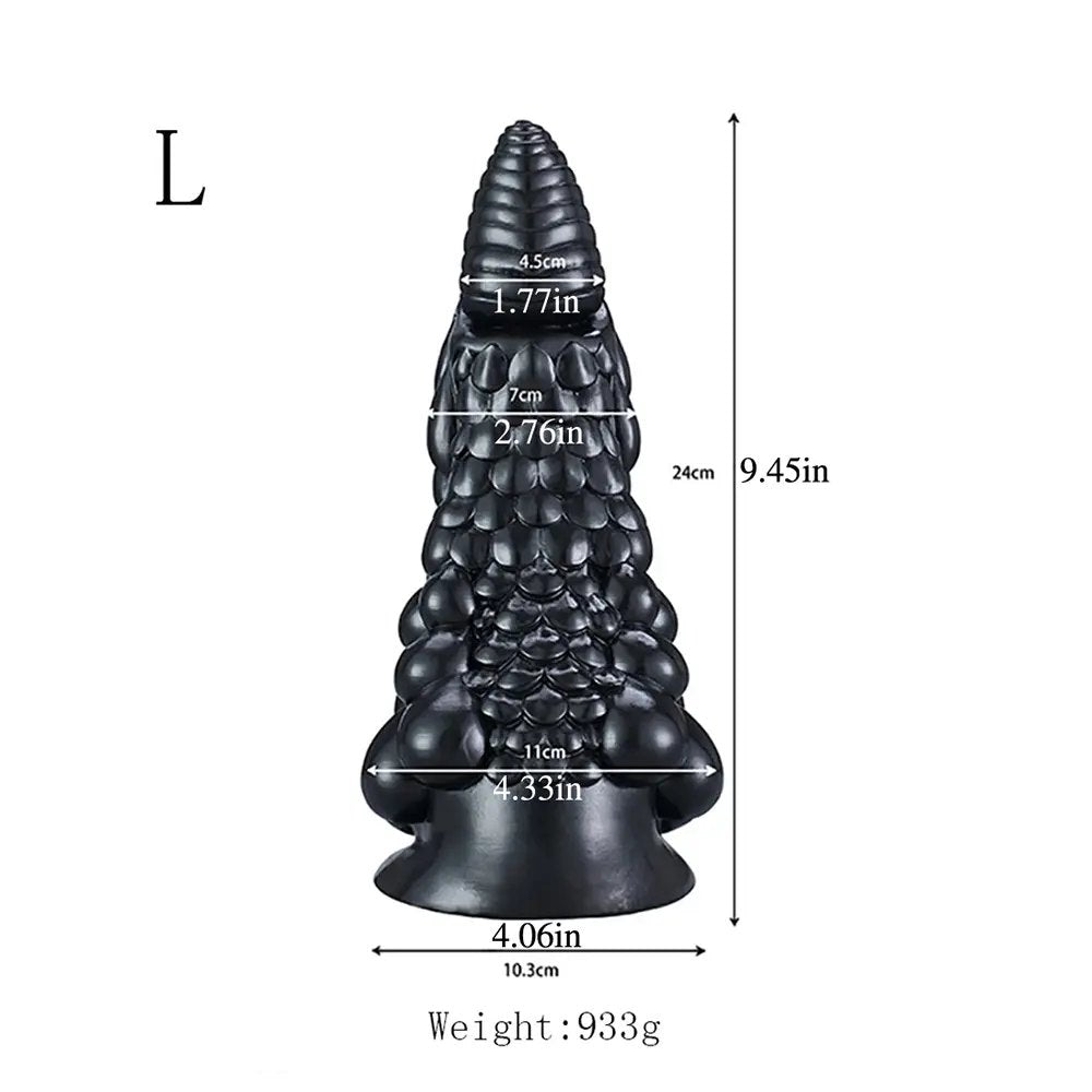 Scaled Dragon Cone Fantasy Dildo - Black or Brown PVC