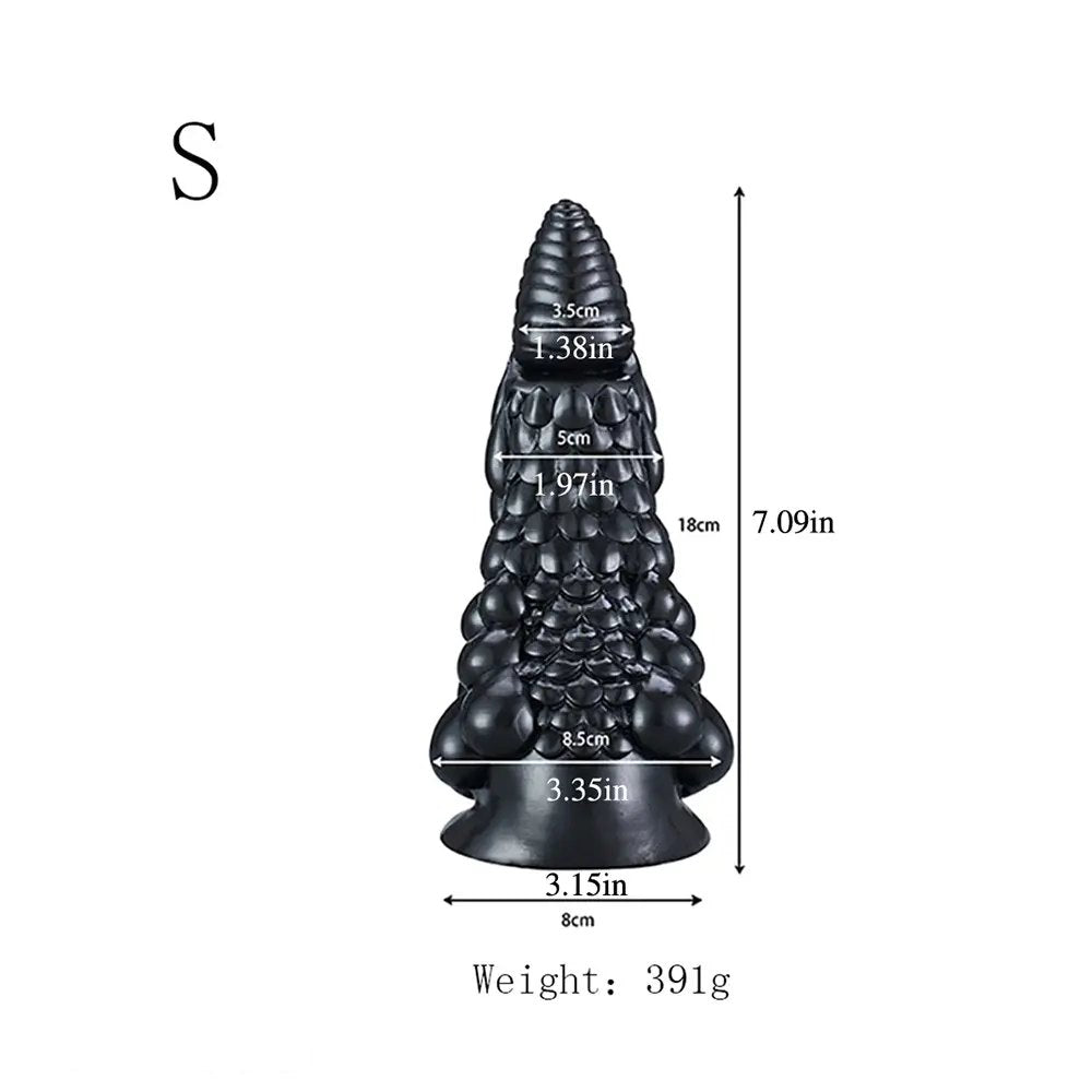 Scaled Dragon Cone Fantasy Dildo - Black or Brown PVC