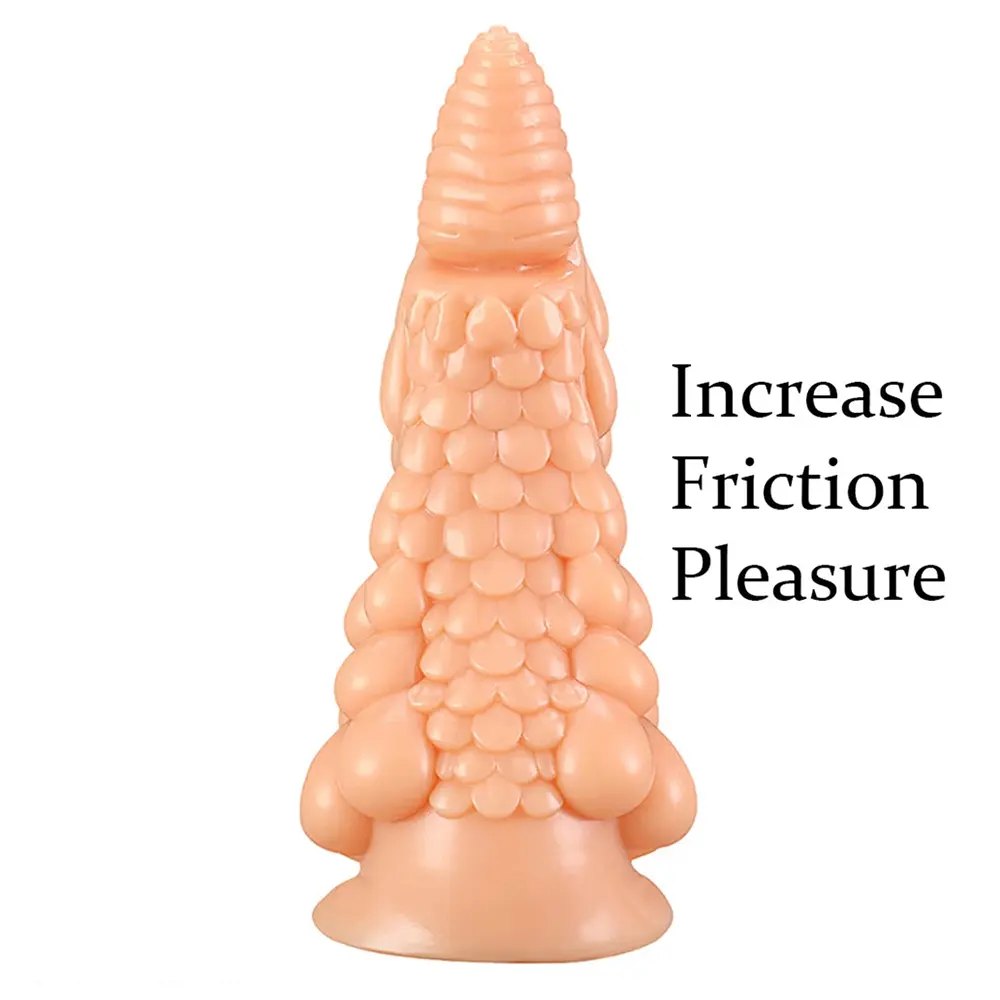 Scaled Dragon Cone Fantasy Dildo - Black or Brown PVC