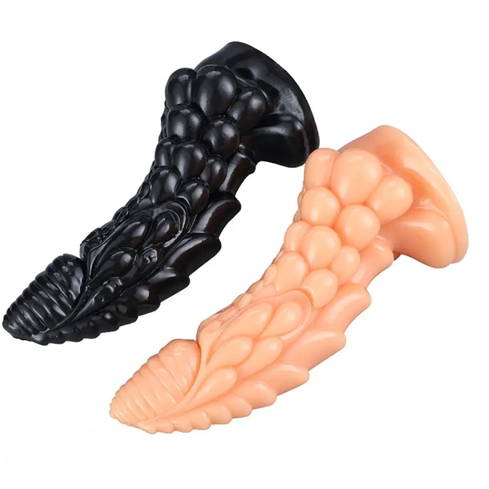 Scaled Dragon Cone Fantasy Dildo - Black or Brown PVC