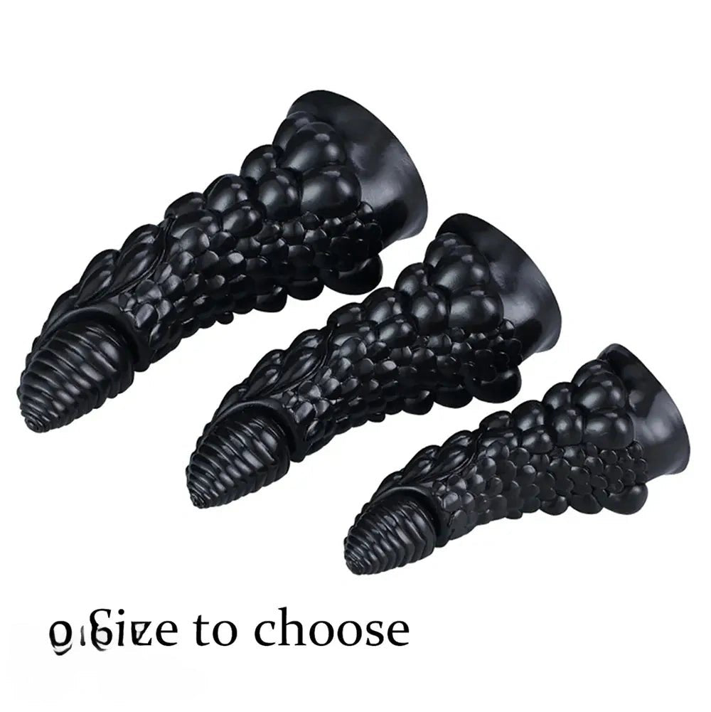 Scaled Dragon Cone Fantasy Dildo - Black or Brown PVC