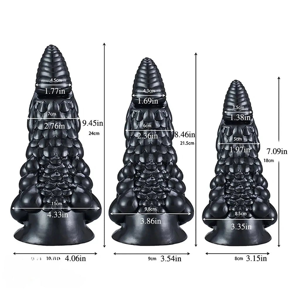 Scaled Dragon Cone Fantasy Dildo - Black or Brown PVC
