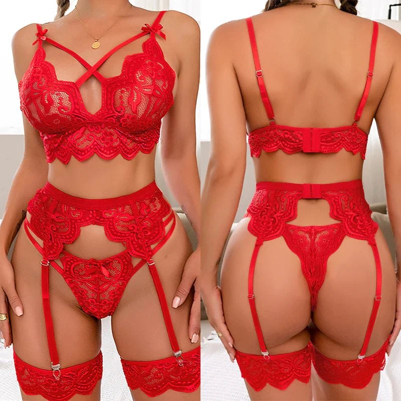 Scalloped Lace Longline Bra Set - Lingerie Set for Women