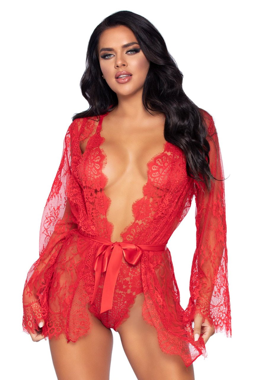 Scalloped Lace Teddy Robe Set - Sexy Lingerie Robe