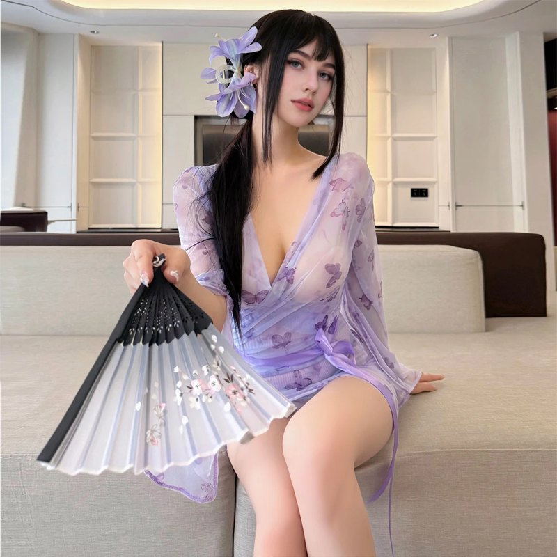 Sheer Butterfly Print Nightgown - Sexy Sleepwear for Women