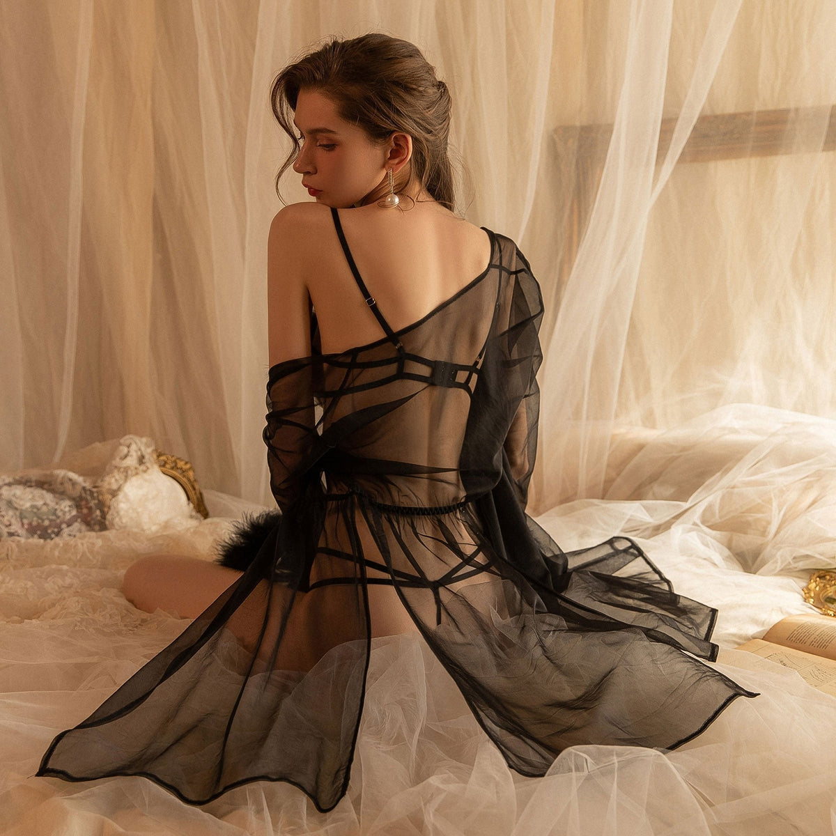 Sheer Lace Robe Nightgown Set - Sexy Sleepwear for Women