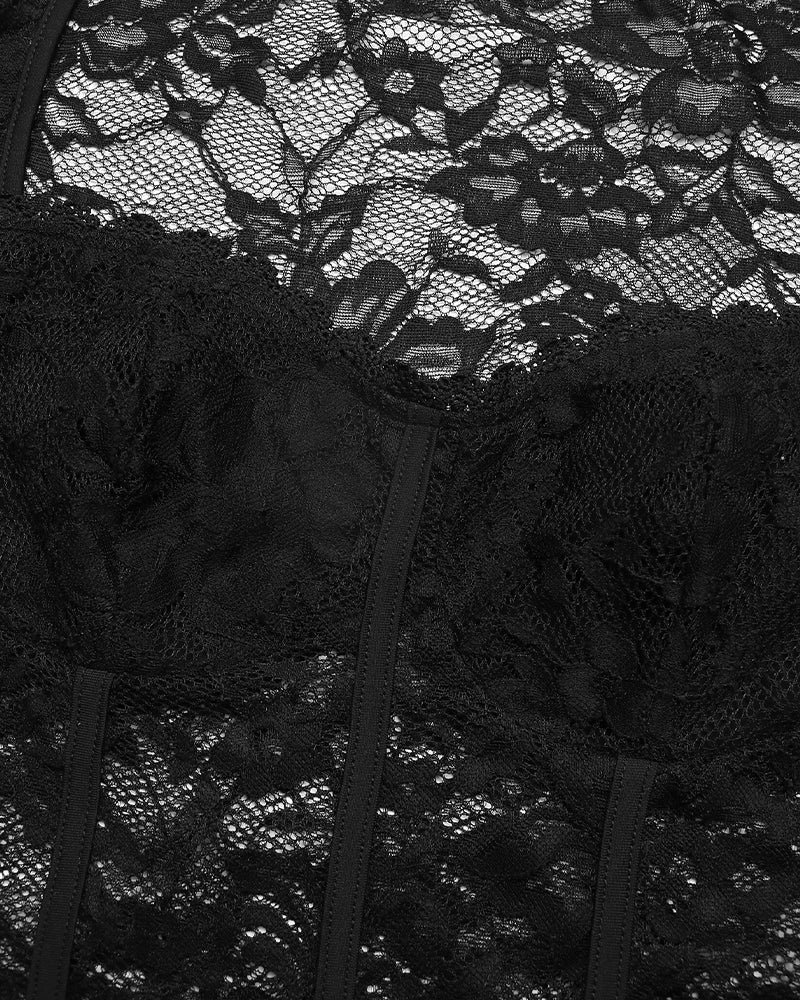 Sheer Lace Long Sleeve Bodysuit - Lingerie Bodysuit for Women