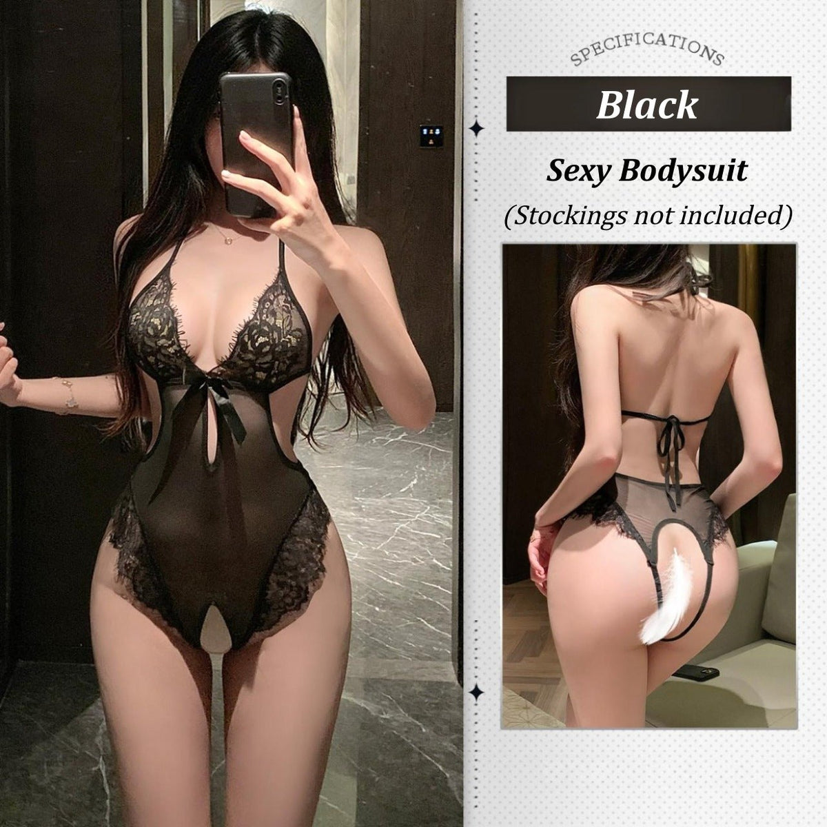 Sheer Lace Open-Crotch Bodysuit - Lingerie Bodysuit for Women