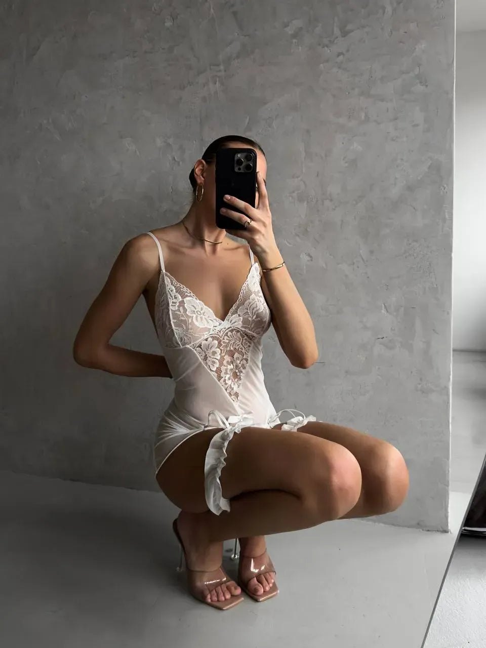 Sheer Lace Triangle Back Mini - Sexy Bodystocking Lingerie