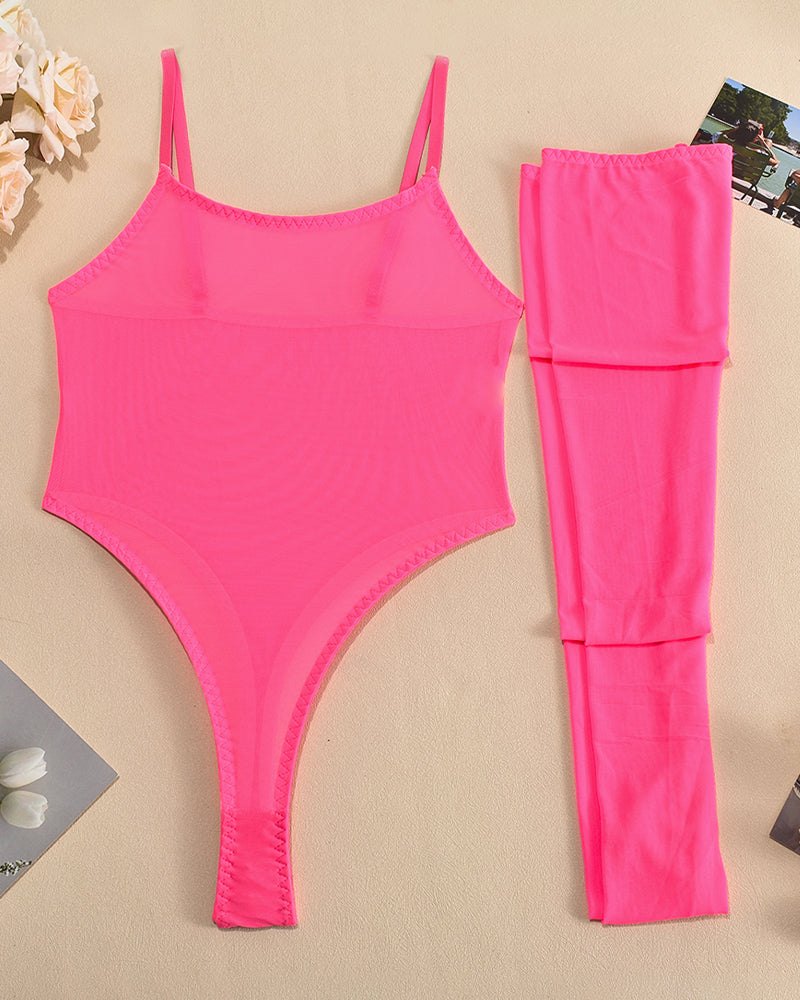Sheer Mesh Bodysuit With Stockings - Lingerie Bodysuit for Women