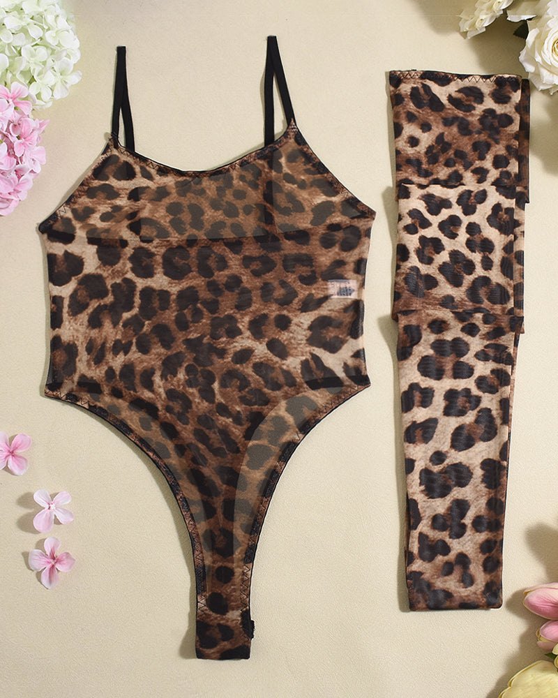 Sheer Mesh Bodysuit With Stockings - Lingerie Bodysuit for Women