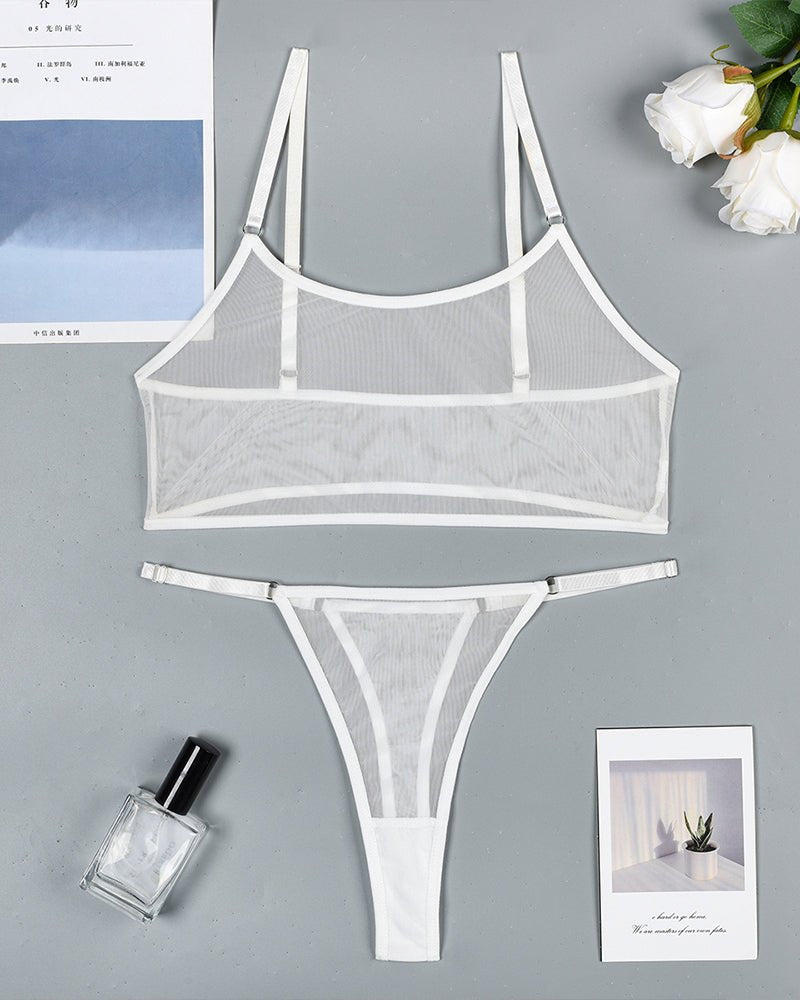 Sheer Mesh Camisole Bra Set - Lingerie Set for Women