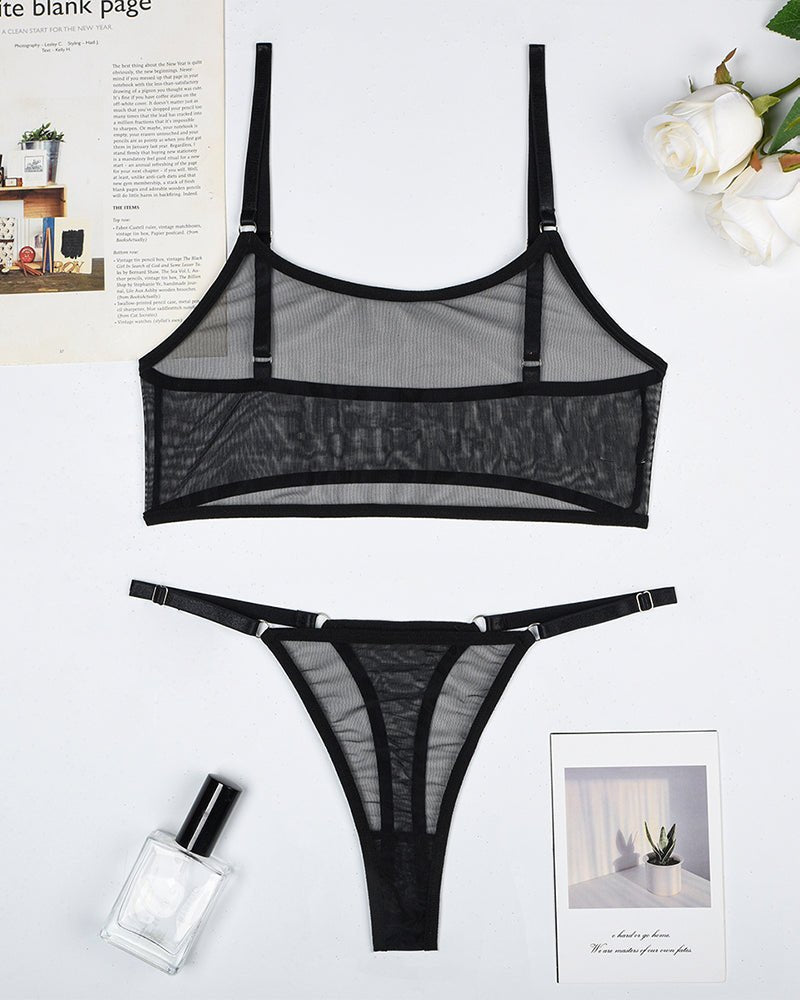 Sheer Mesh Camisole Bra Set - Lingerie Set for Women