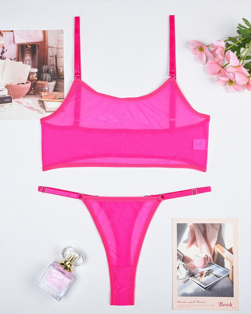 Sheer Mesh Camisole Bra Set - Lingerie Set for Women