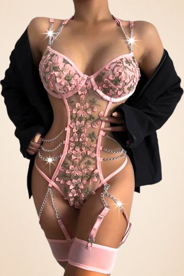Chain Garter Belt Corset Set - Garter Lingerie Set