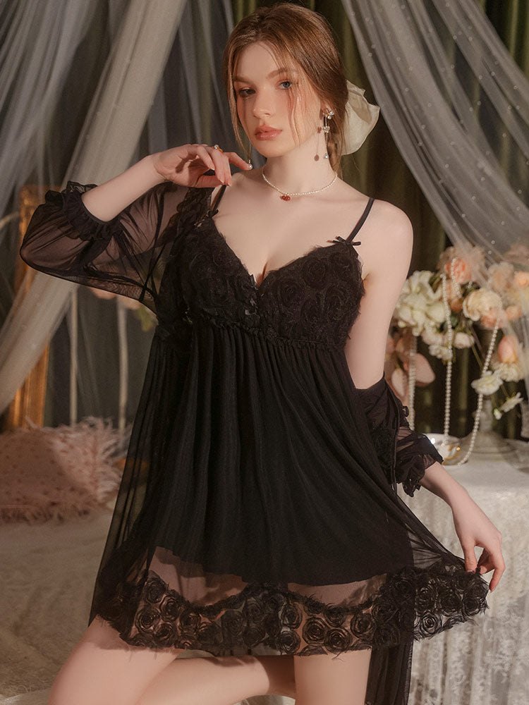 Sheer Mesh Floral Nightgown - Sexy Sleepwear for Women