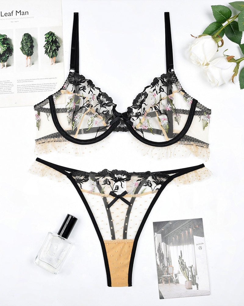 Sheer Mesh Underwire Bra Set - Lingerie Set for Women