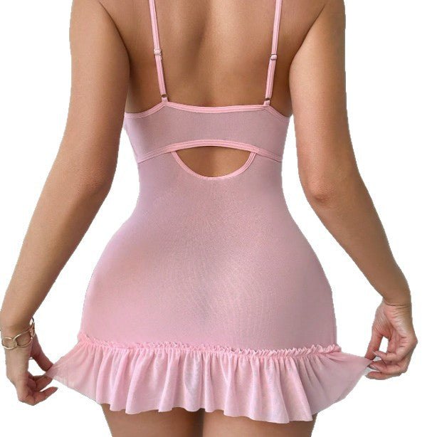 Lips Embroidery Strappy Chemise - Sexy Slip Nightgown