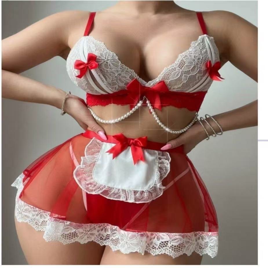 Sheer Mesh Cutout Waist Maid Costume - Sexy Maid Outfit
