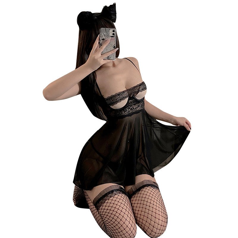 Sheer Mesh Tube Top Skirt Set - Sexy Babydoll Lingerie