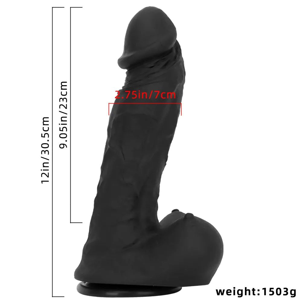 Silicone Realistic Suction Cup Dildo - 12in Hands-Free Dildo