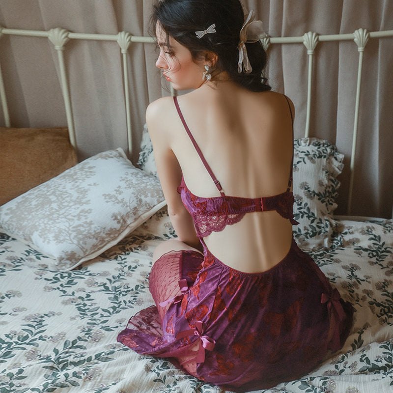 Silk Butterfly Print Nightgown - Sexy Sleepwear for Women