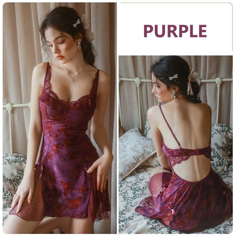 Silk Butterfly Print Nightgown - Sexy Sleepwear for Women