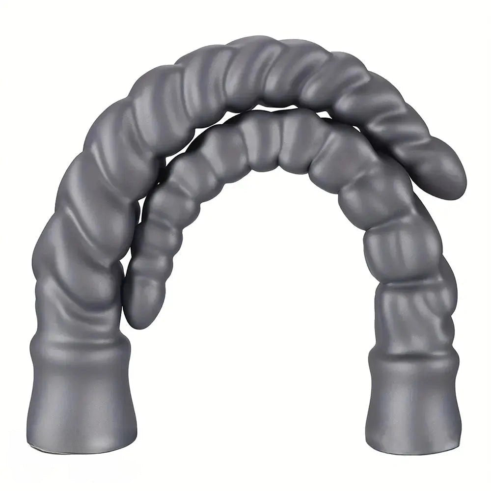 Silver Ribbed Spiral Dildo - Giant Silicone Dildo