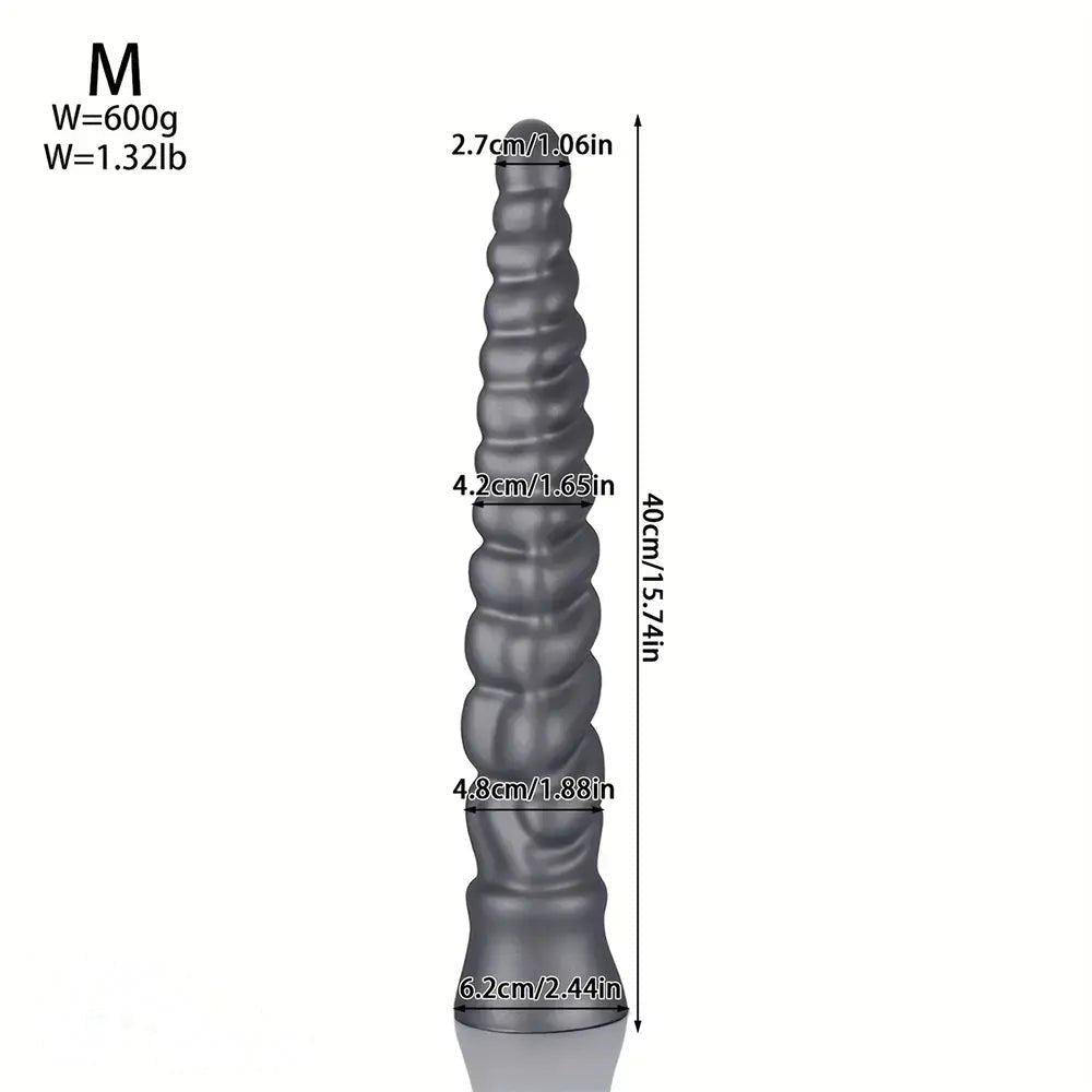 Silver Ribbed Spiral Dildo - Giant Silicone Dildo