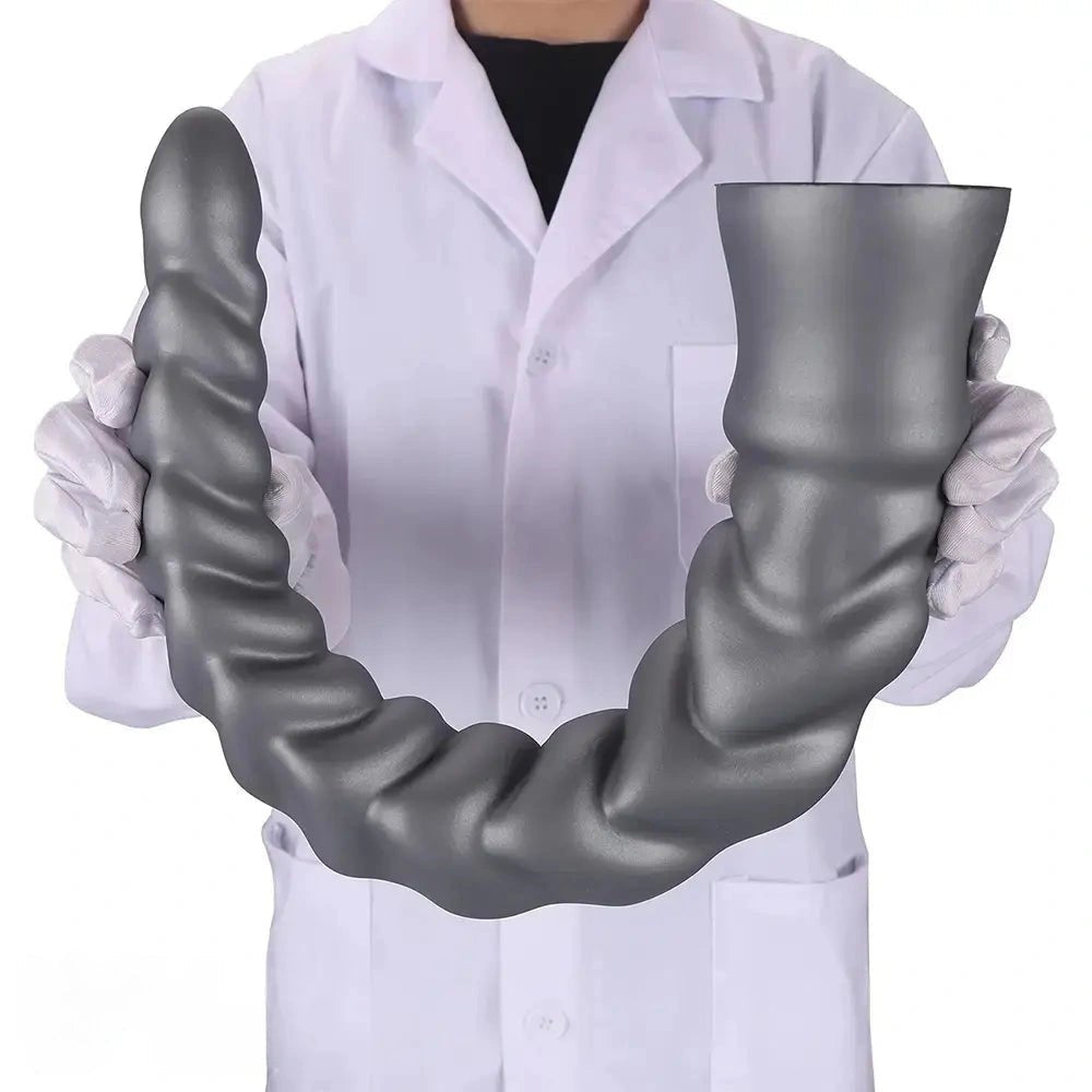 Silver Ribbed Spiral Dildo - Giant Silicone Dildo