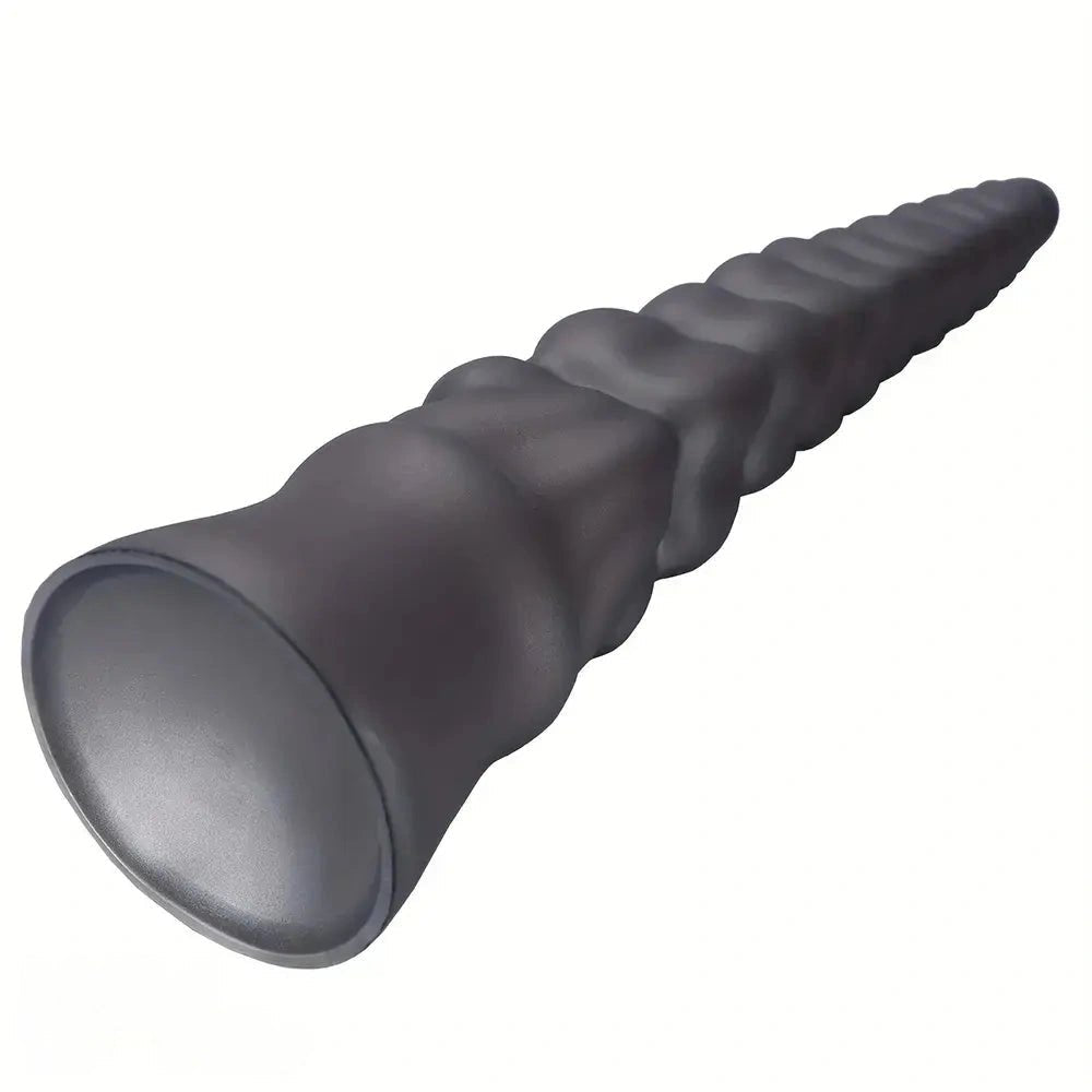Silver Ribbed Spiral Dildo - Giant Silicone Dildo