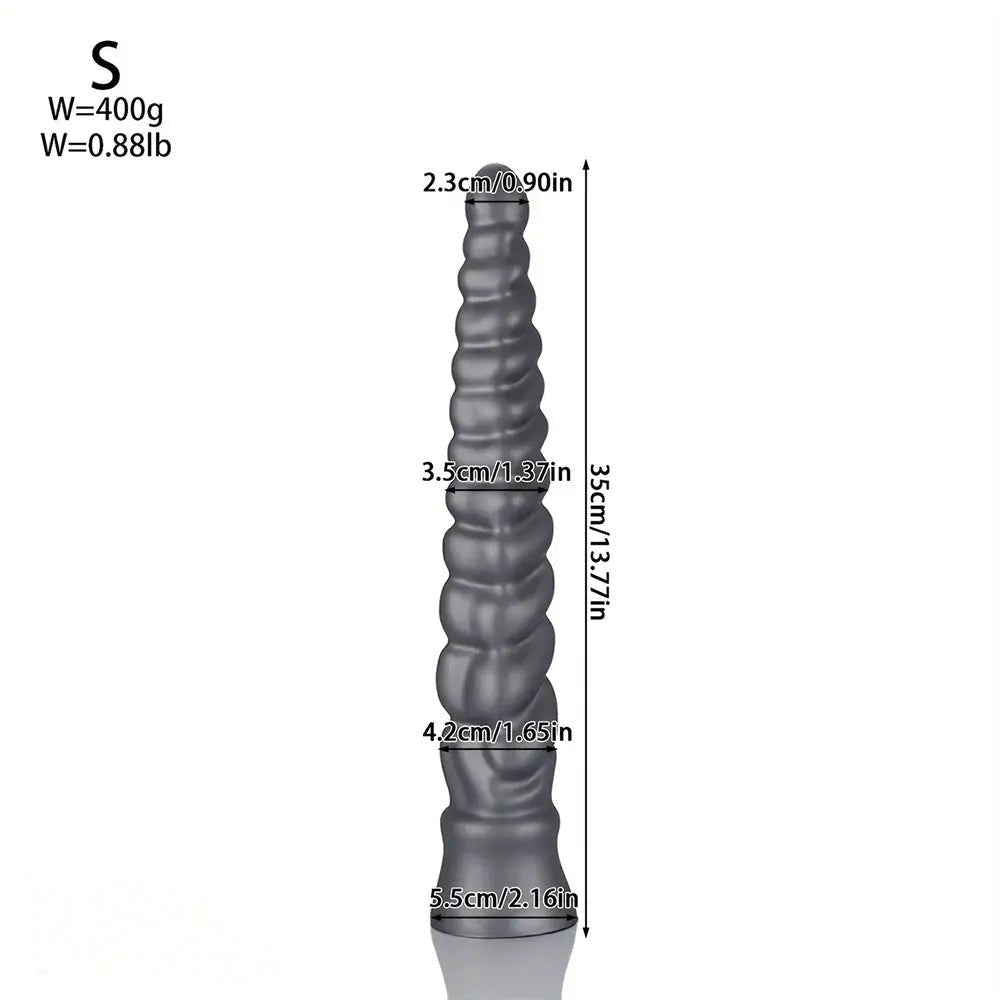 Silver Ribbed Spiral Dildo - Giant Silicone Dildo