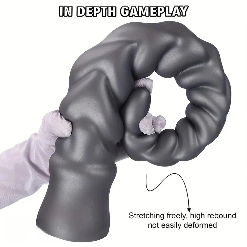 Silver Ribbed Spiral Dildo - Giant Silicone Dildo