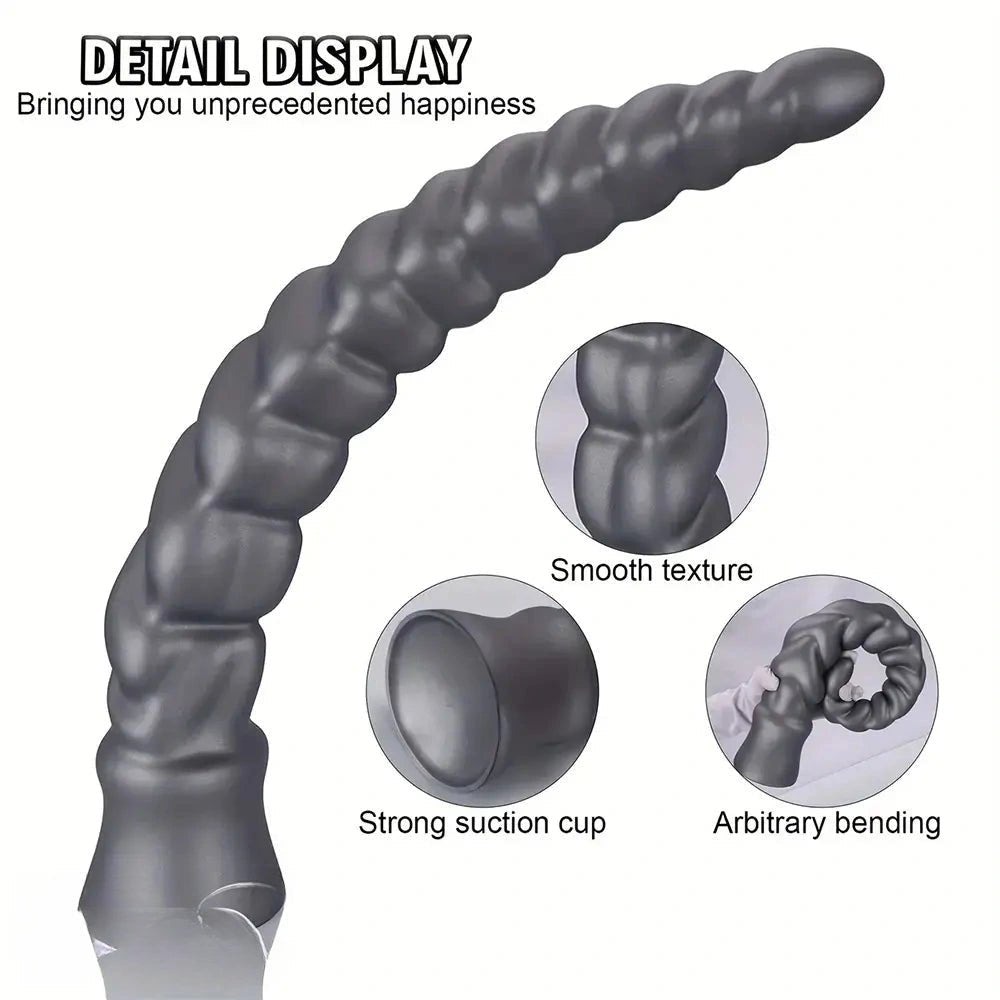 Silver Ribbed Spiral Dildo - Giant Silicone Dildo
