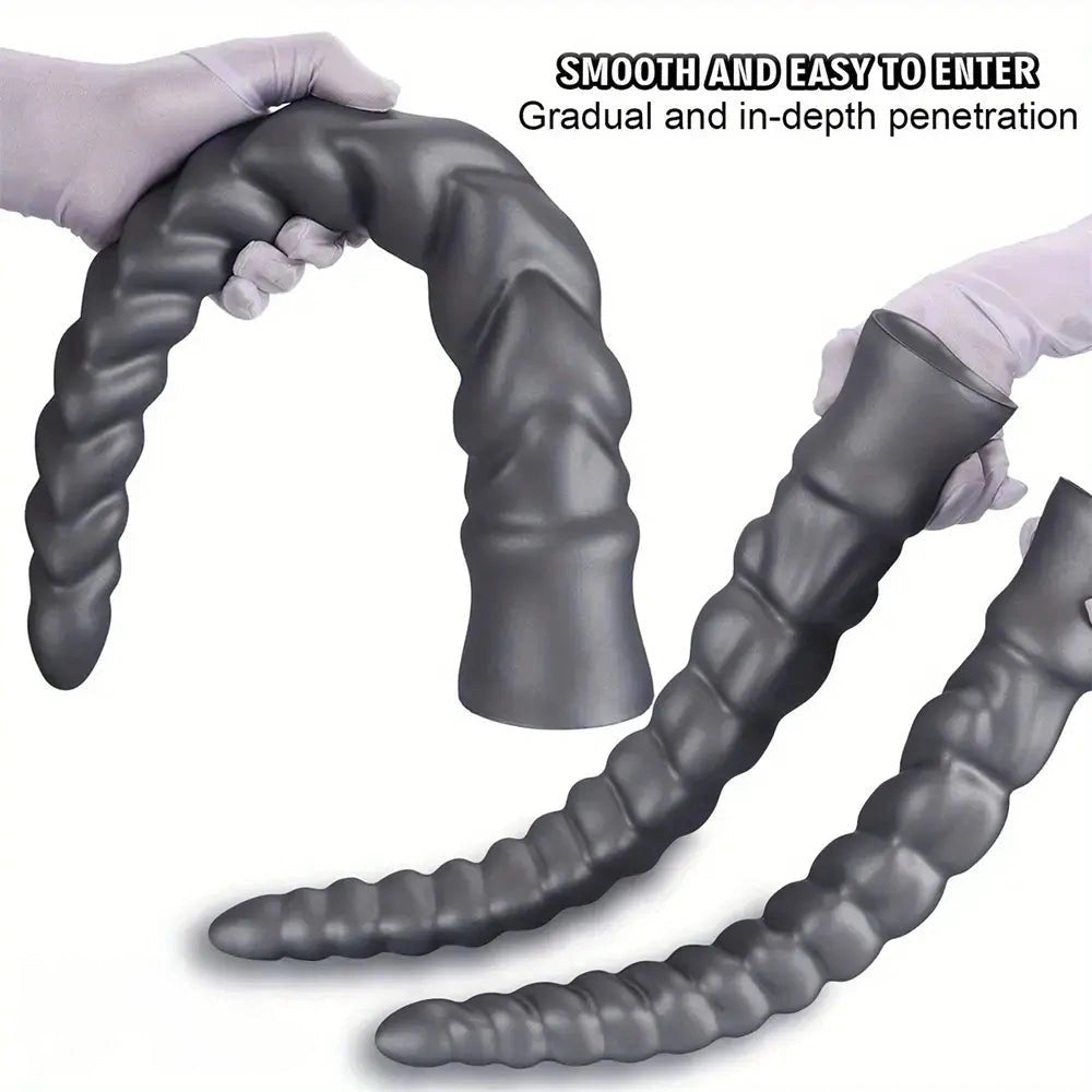 Silver Ribbed Spiral Dildo - Giant Silicone Dildo