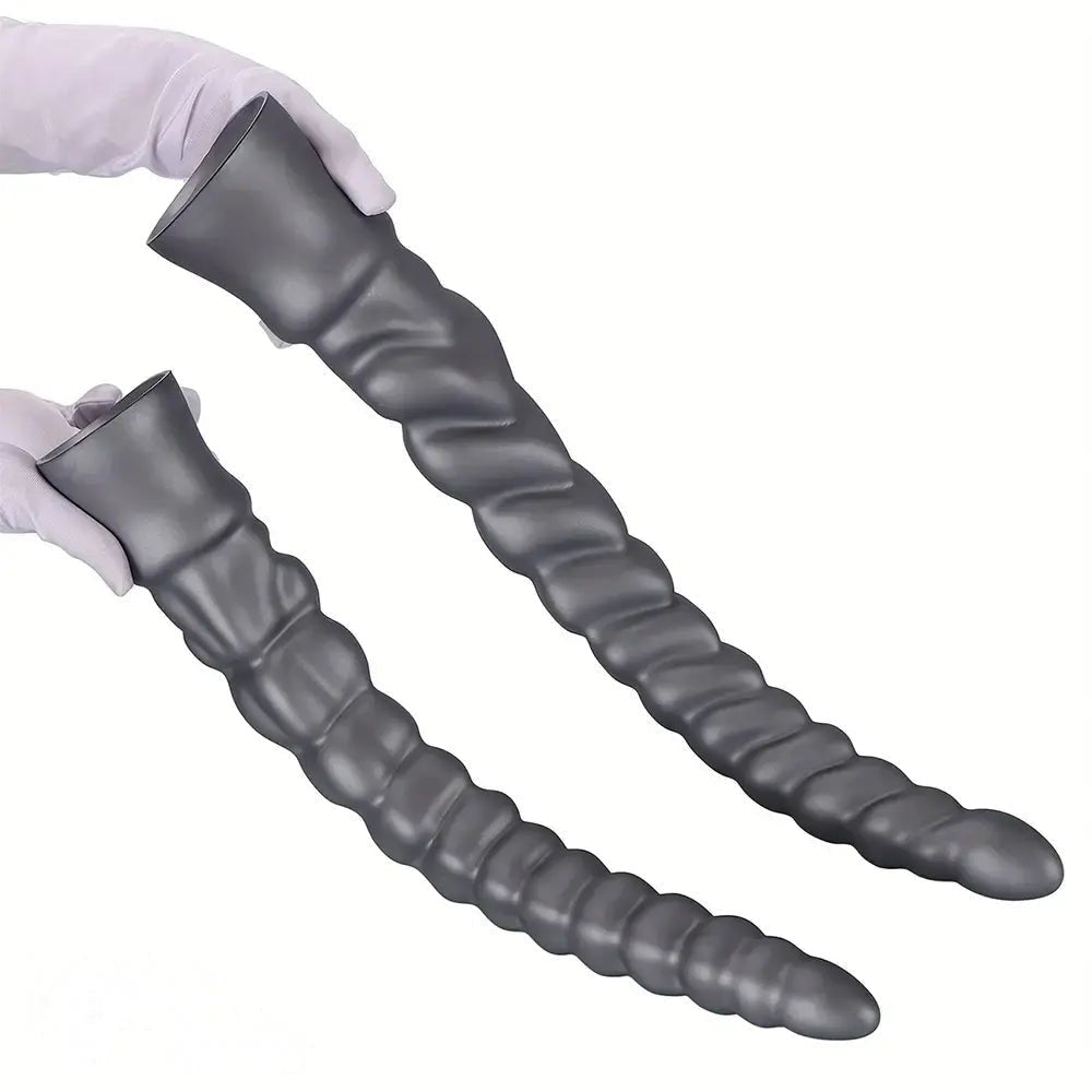 Silver Ribbed Spiral Dildo - Giant Silicone Dildo