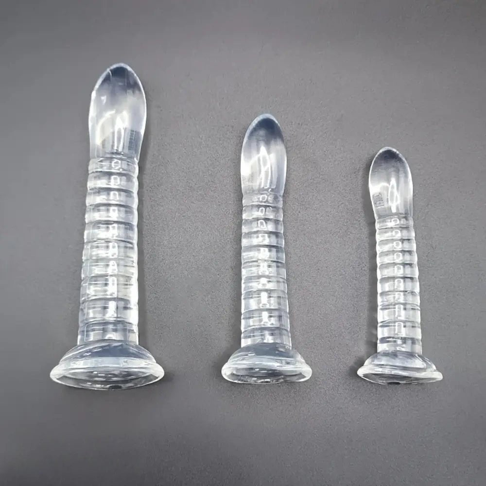 Slim Crystal Clear Dildo - Spiral Ribbed PVC Dildo