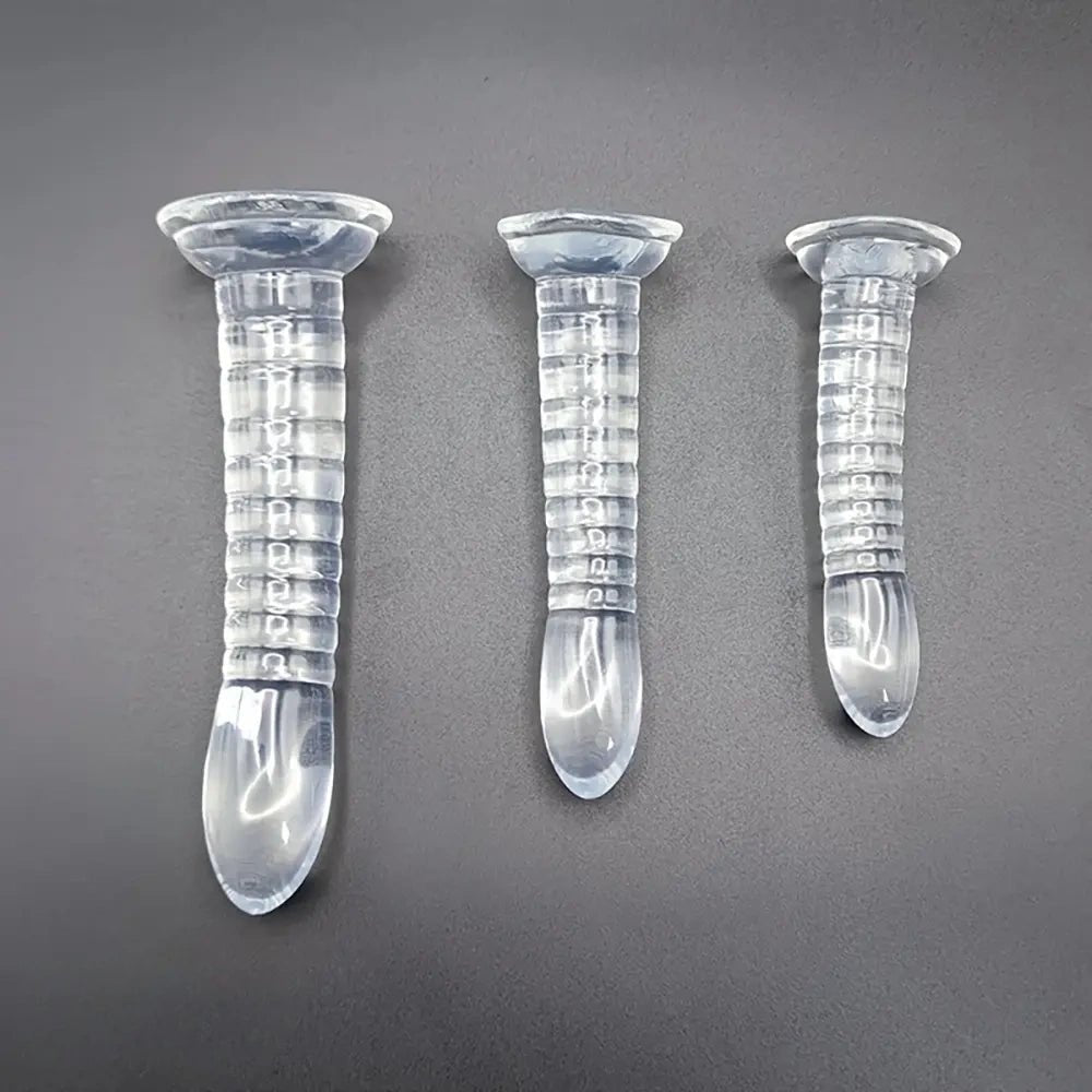 Slim Crystal Clear Dildo - Spiral Ribbed PVC Dildo