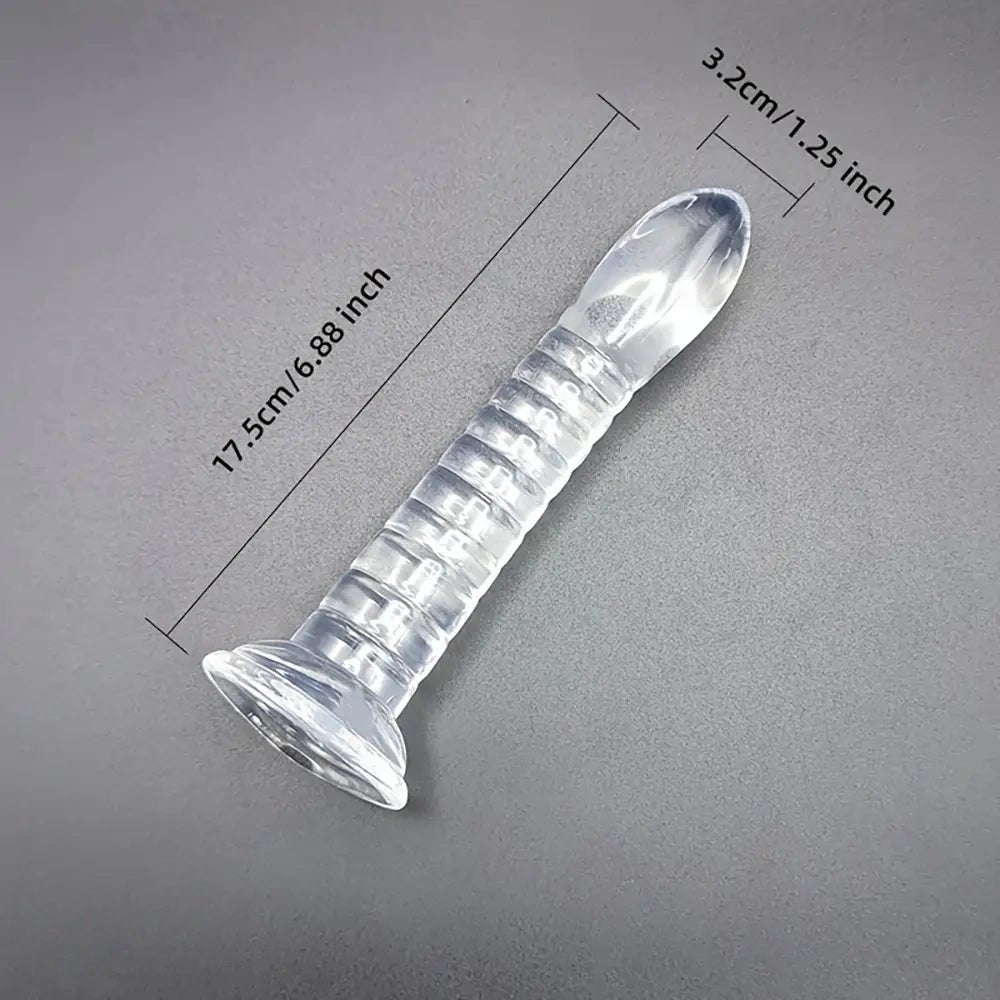 Slim Crystal Clear Dildo - Spiral Ribbed PVC Dildo