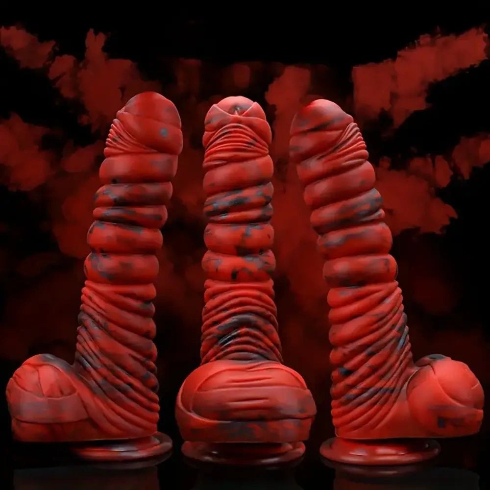 Speckled Coil Fantasy Dildo - Red Silicone Fantasy Dildo