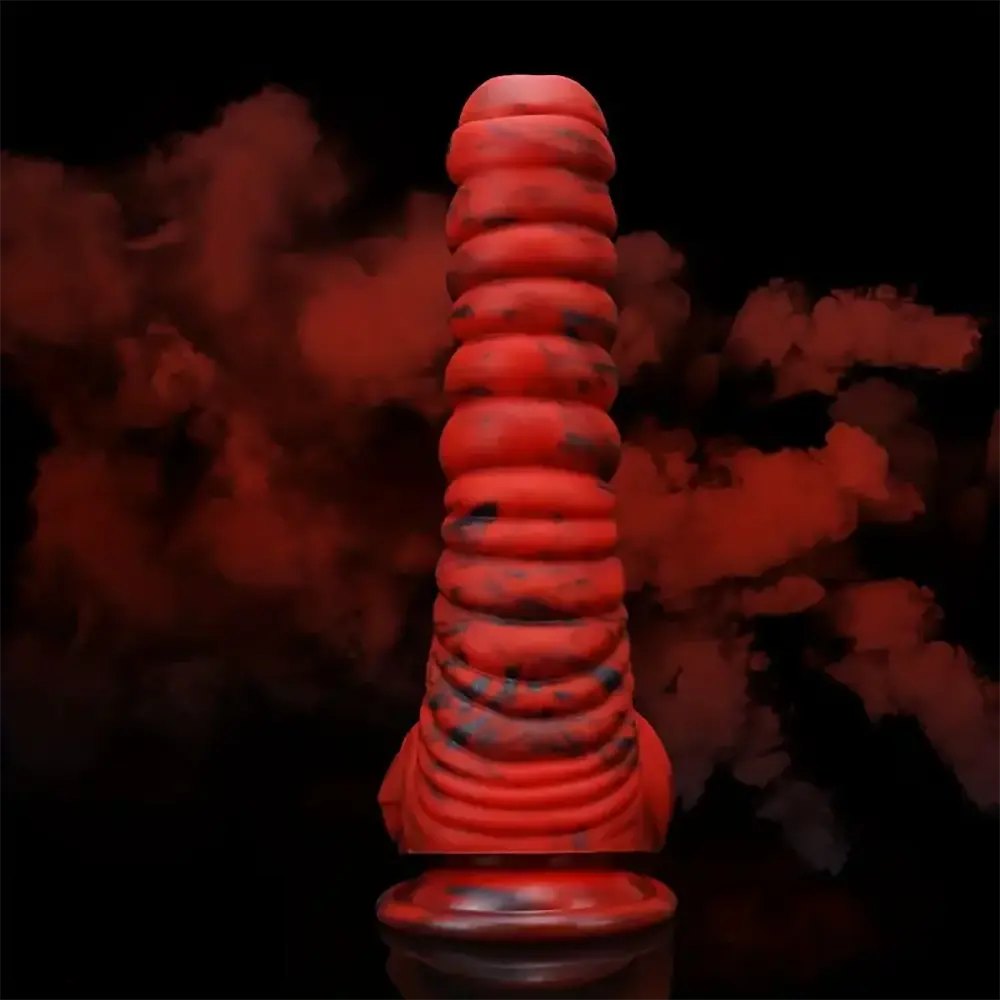 Speckled Coil Fantasy Dildo - Red Silicone Fantasy Dildo