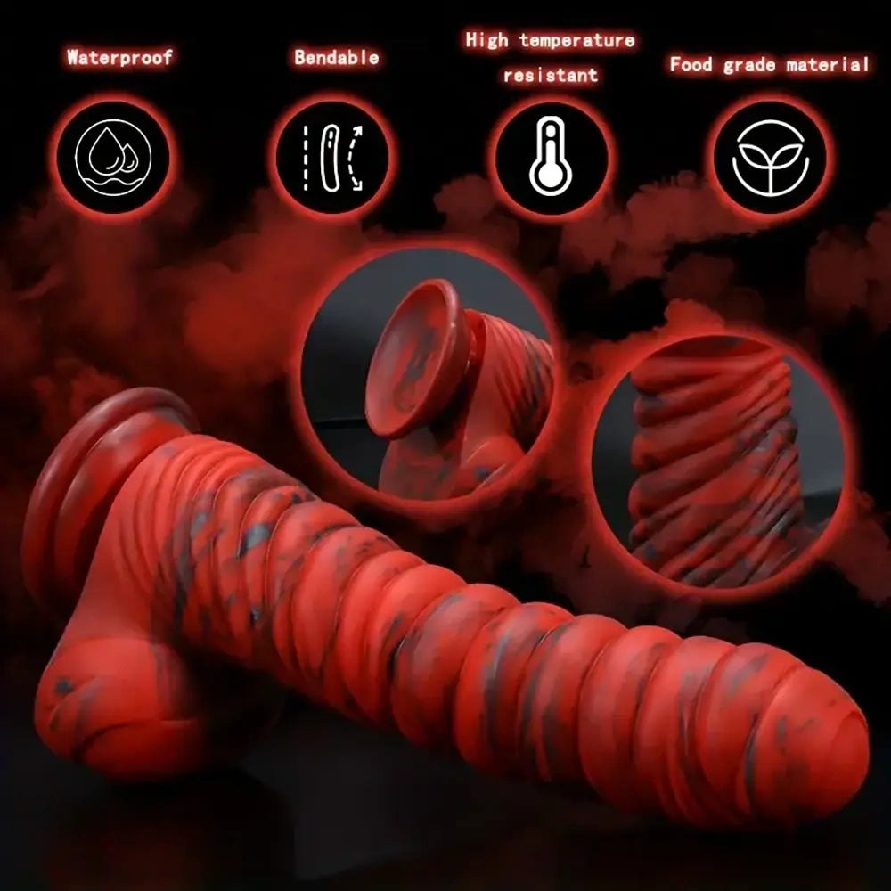 Speckled Coil Fantasy Dildo - Red Silicone Fantasy Dildo