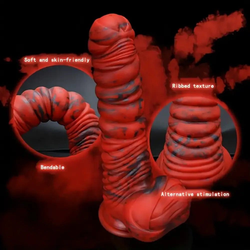 Speckled Coil Fantasy Dildo - Red Silicone Fantasy Dildo
