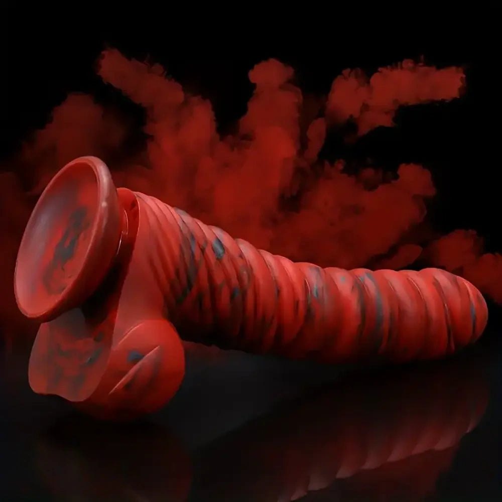 Speckled Coil Fantasy Dildo - Red Silicone Fantasy Dildo