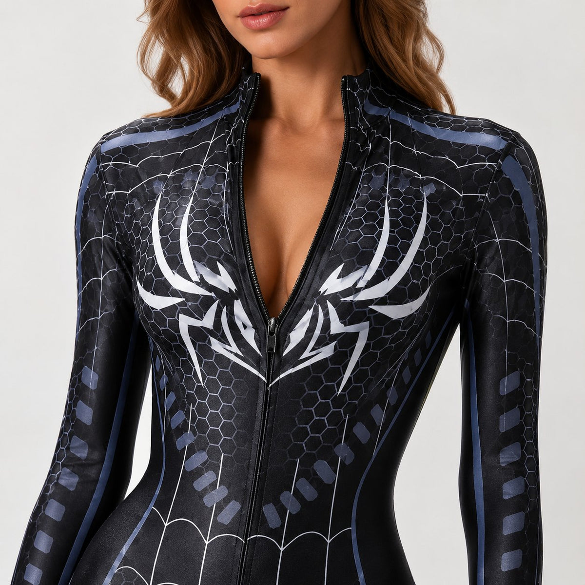 Spider Print Zipper Crotch Bodysuit - Lingerie Bodysuit for Women