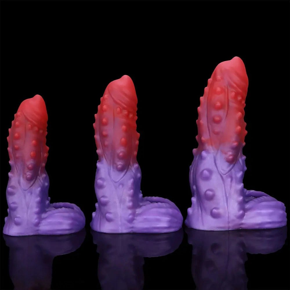 Spiked Ombre Fantasy Dildo - Red Purple Fantasy Suction Dildo