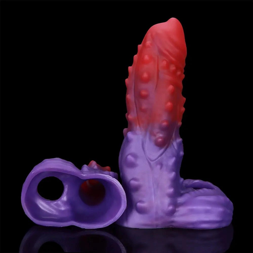 Spiked Ombre Fantasy Dildo - Red Purple Fantasy Suction Dildo